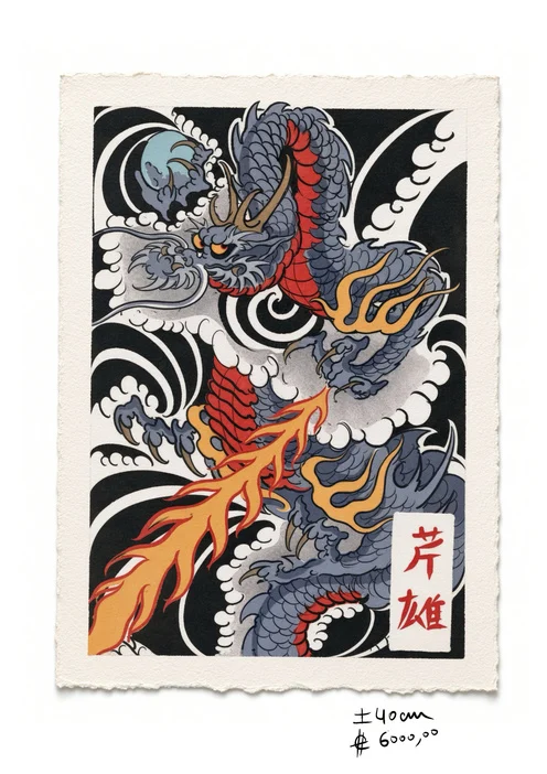 Japanese dragon backpiece - flash CEL-021, Motorink Amsterdam