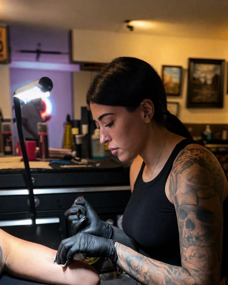 Sophia aan het werk bij Motorink