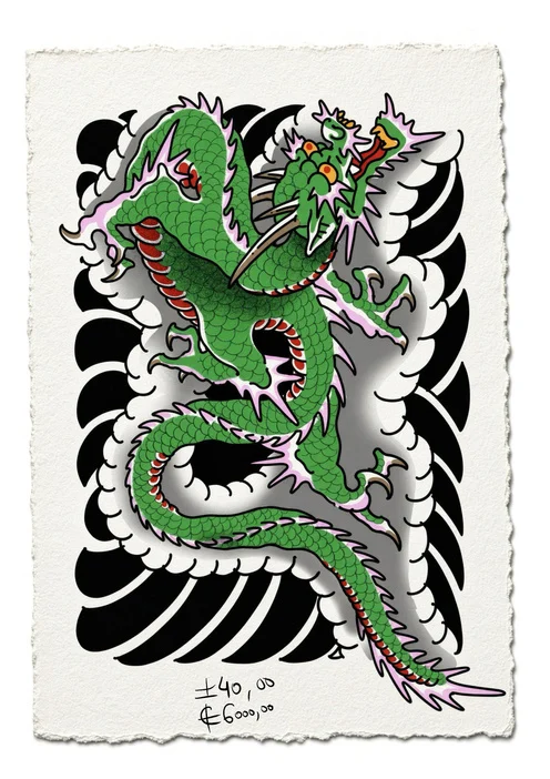 Japanese dragon backpiece - flash CEL-020, Motorink Amsterdam