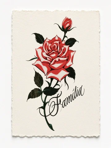 Rose & lettering - colour - flash CEL-004, Motorink Amsterdam