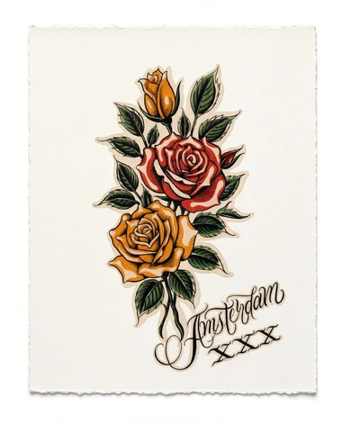 Roses & Amsterdam lettering - flash CEL-011, Motorink Amsterdam