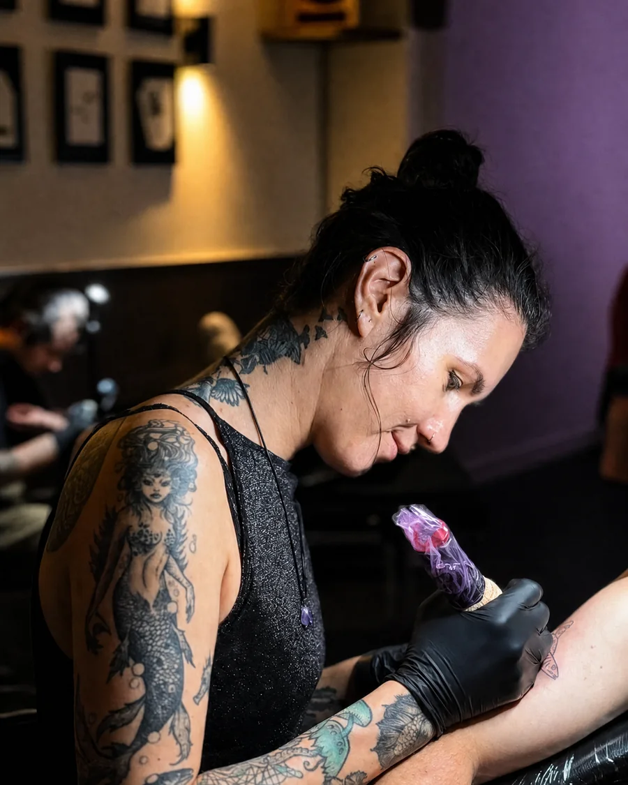 Suzy aan het werk bij Motorink