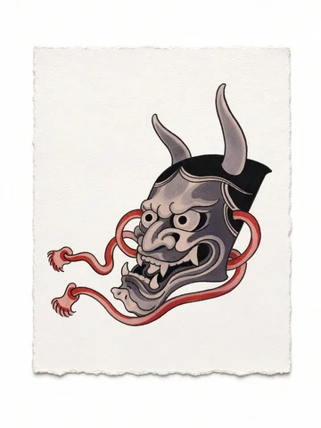 Hannya mask - colour - flash CEL-012, Motorink Amsterdam