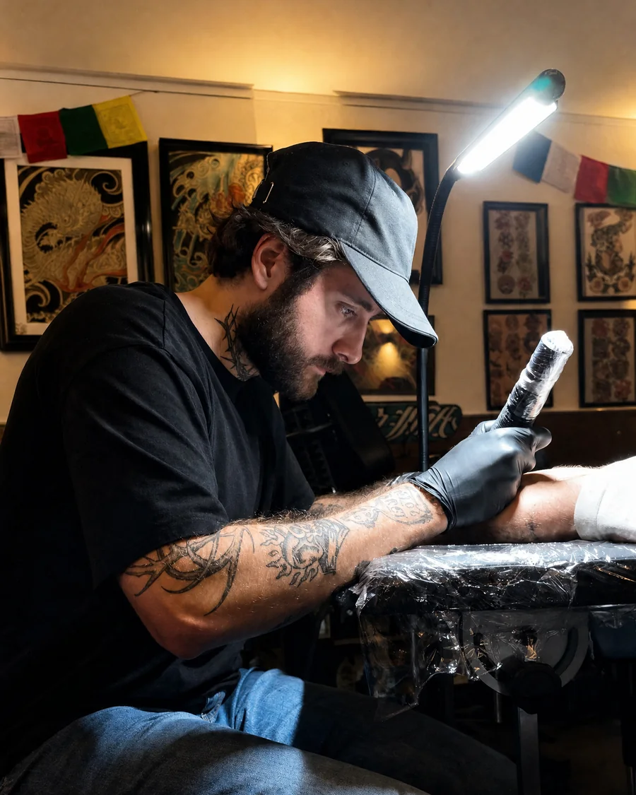 Fryderyk aan het werk bij Motorink