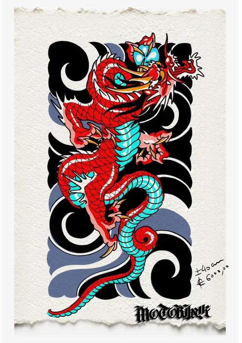 Japanese dragon backpiece - flash CEL-022, Motorink Amsterdam